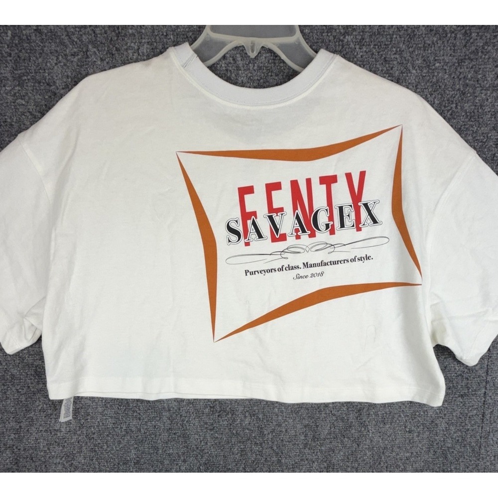 Savage X Fenty Essential Heavy Jersey Back Page Cropped T-Shirt M Off-White